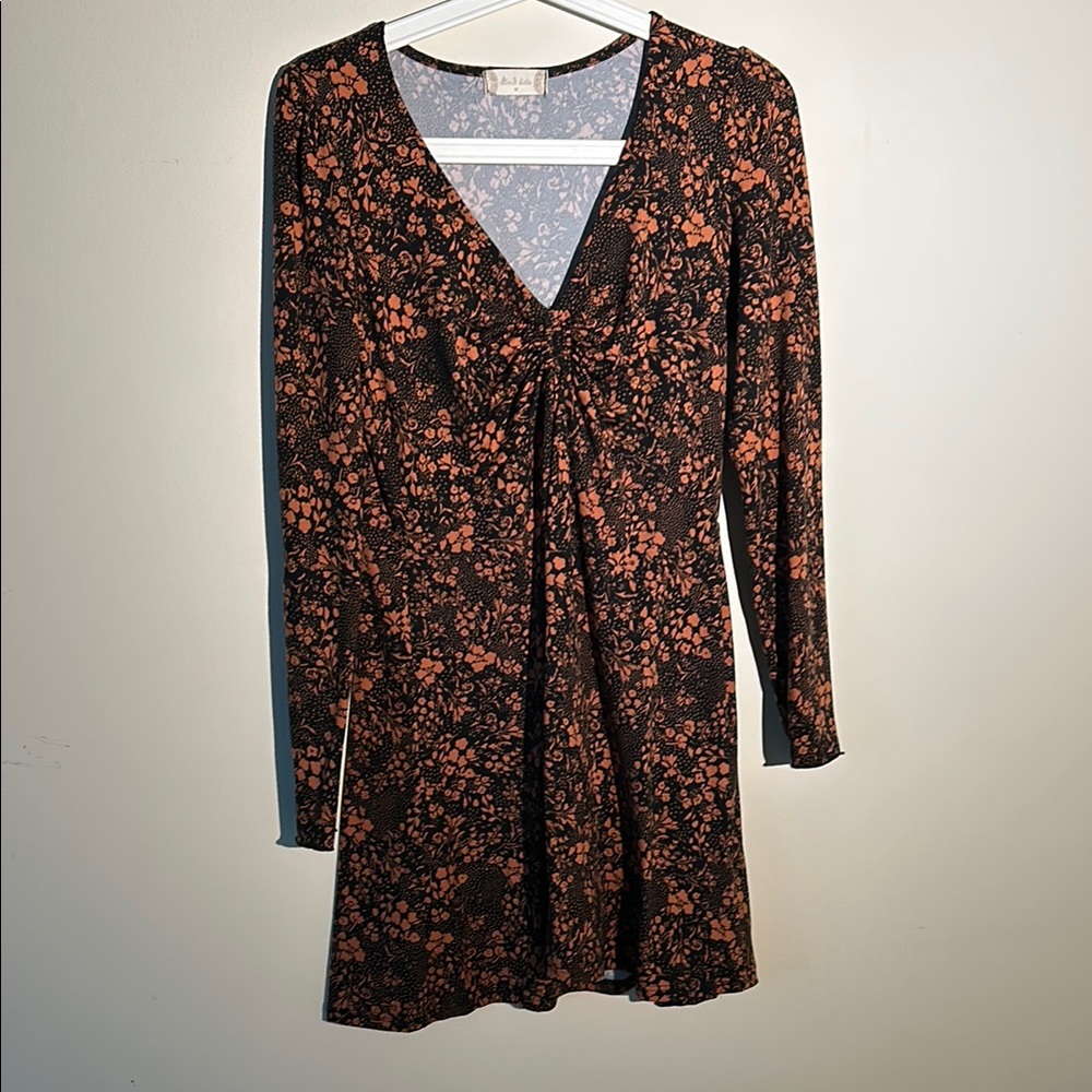 Floral V-Neck Dress in Black and Orange